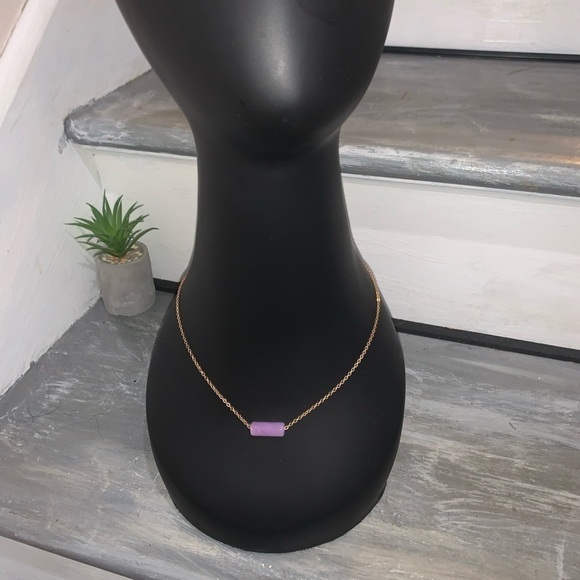 Bar necklace periwinkle pendant on gold chain comes with length extender 18-21… - Picture 2 of 6